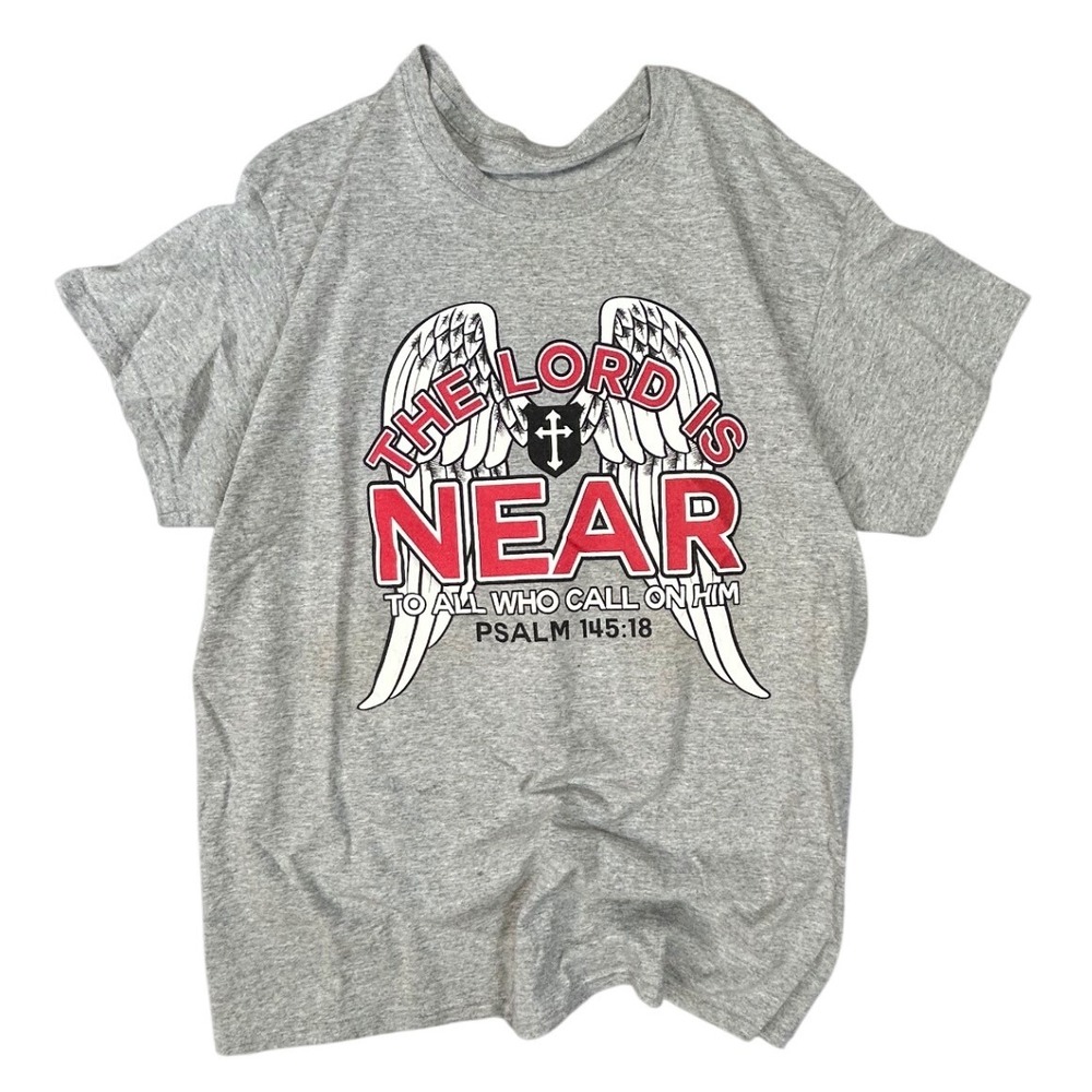 The Lord Is Near Psalm 145:18 Christian Graphic Tee Gray‎ Short Sleeve Shirt L